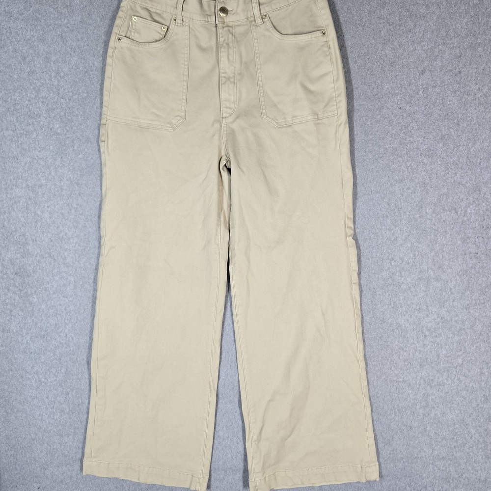 DL1961 Women Pants 30 Beige Wide-Leg Twill Hepburn Wide Leg High Rise 30" Inseam